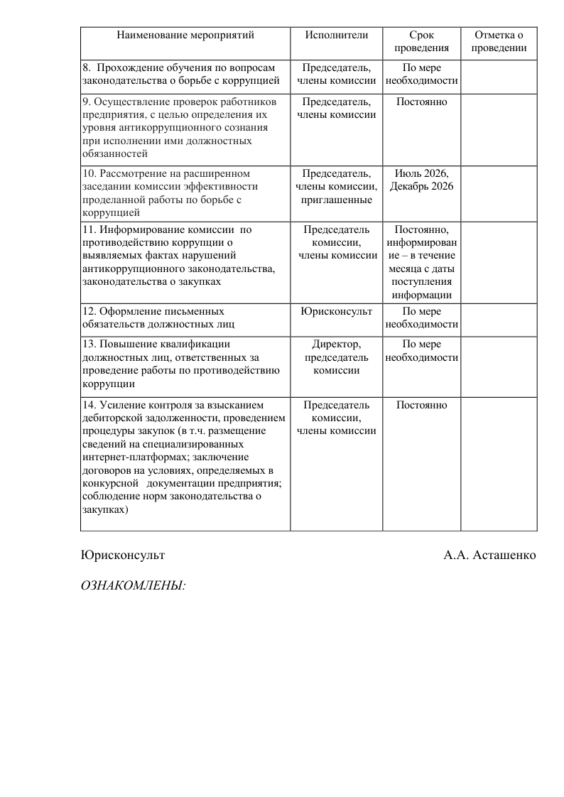 План работы комиссии: лист 2
